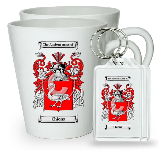 Chions Pair of Latte Mugs and Pair of Keychains
