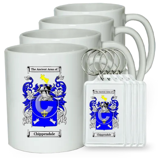 Chippendale Set of 4 Coffee Mugs and Keychains