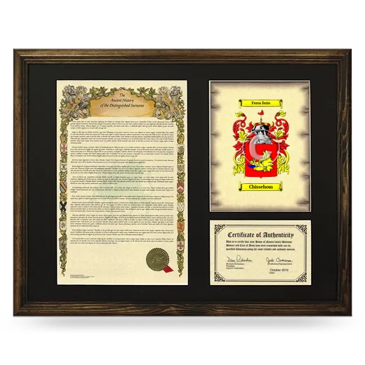 Chissehom Framed Surname History and Coat of Arms - Brown