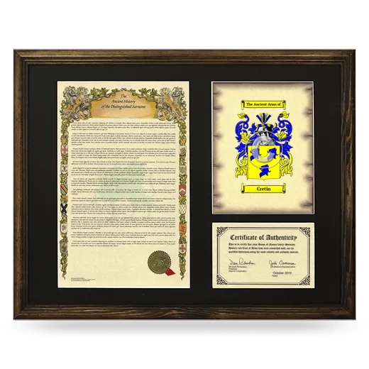 Cretin Framed Surname History and Coat of Arms - Brown