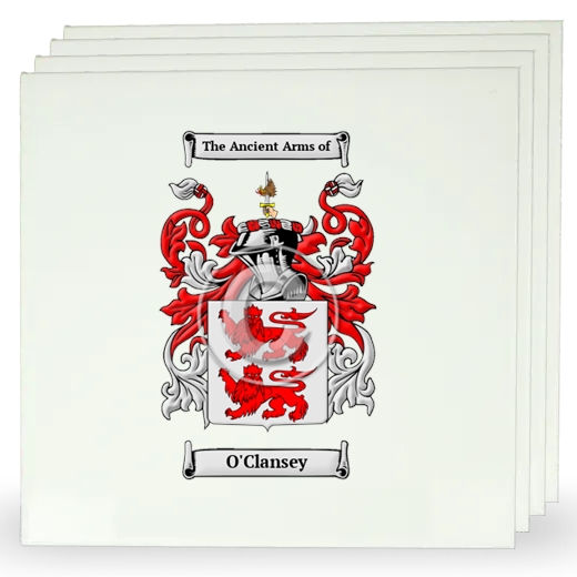 O'Clansey Set of Four Large Tiles with Coat of Arms