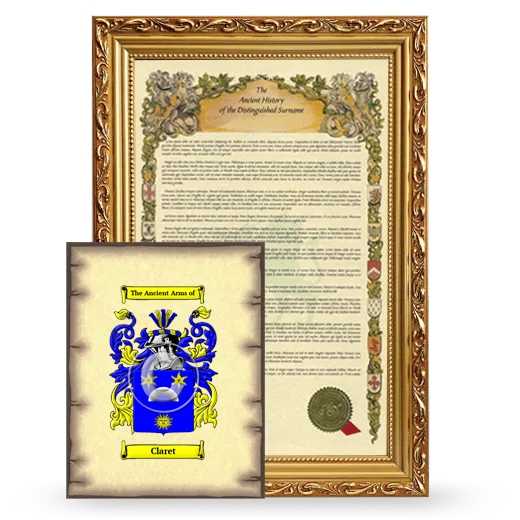 Claret Framed History and Coat of Arms Print - Gold