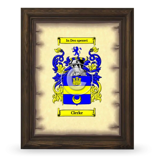 Clerke Coat of Arms Framed - Brown