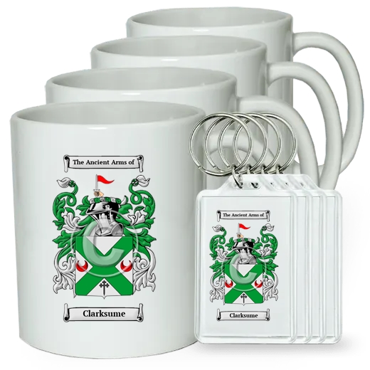 Clarksume Set of 4 Coffee Mugs and Keychains