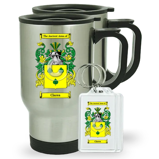 Clarea Pair of Travel Mugs and pair of Keychains