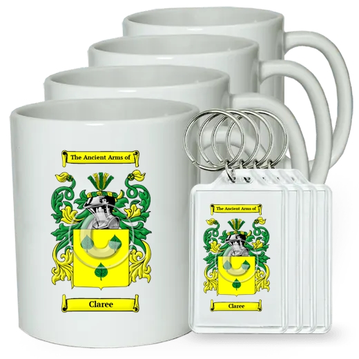 Claree Set of 4 Coffee Mugs and Keychains