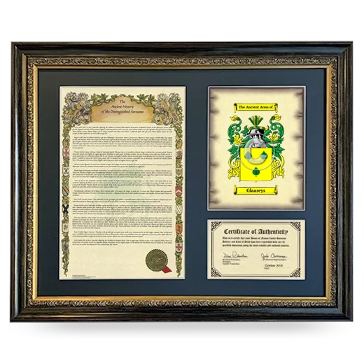 Glaareys Framed Surname History and Coat of Arms- Heirloom