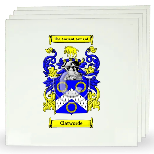 Clatworde Set of Four Large Tiles with Coat of Arms