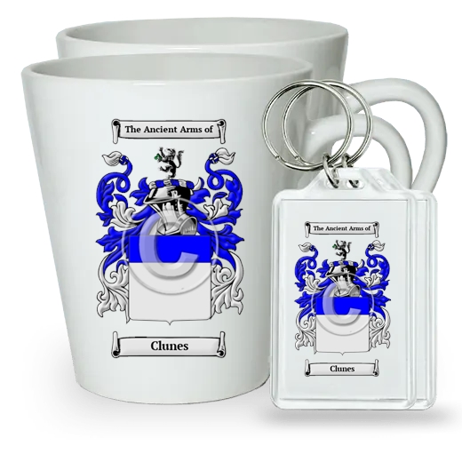Clunes Pair of Latte Mugs and Pair of Keychains
