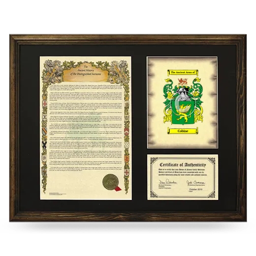Cobine Framed Surname History and Coat of Arms - Brown
