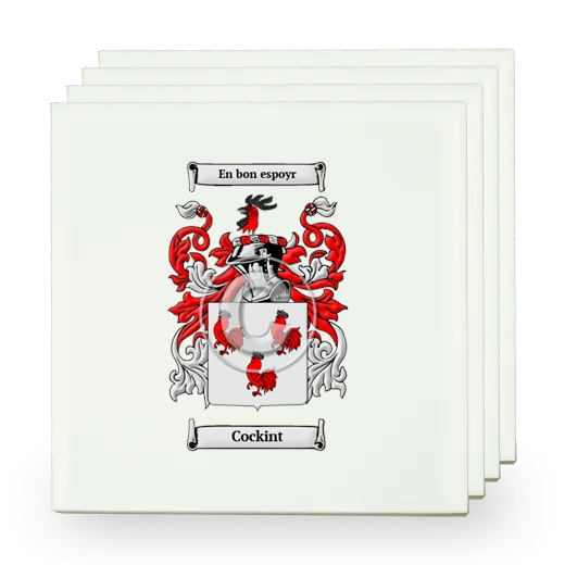 Cockint Set of Four Small Tiles with Coat of Arms