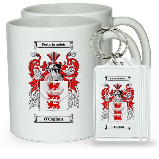 O'Coglant Pair of Coffee Mugs and Pair of Keychains