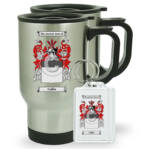 Coifer Pair of Travel Mugs and pair of Keychains