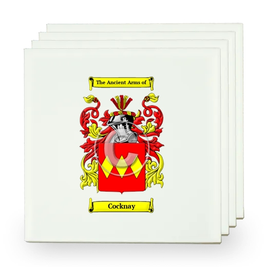 Cocknay Set of Four Small Tiles with Coat of Arms