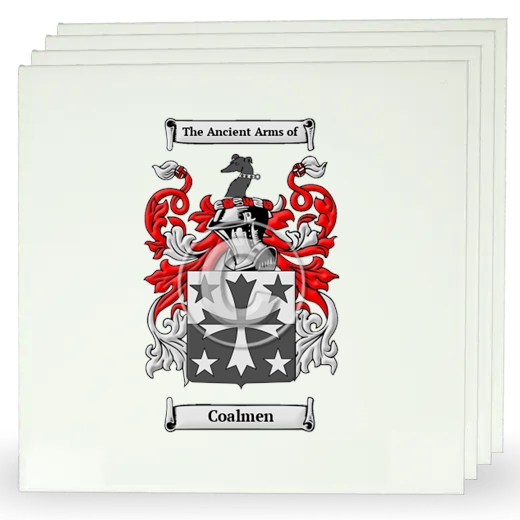 Coalmen Set of Four Large Tiles with Coat of Arms