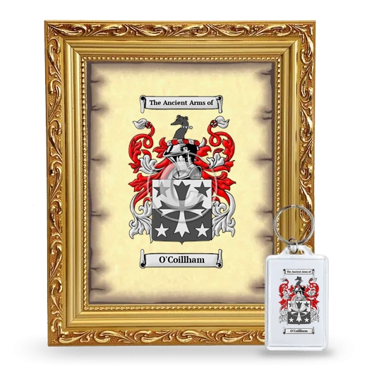 O'Coillham Framed Coat of Arms and Keychain - Gold
