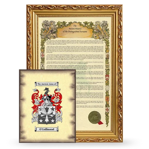 O'Coillmand Framed History and Coat of Arms Print - Gold