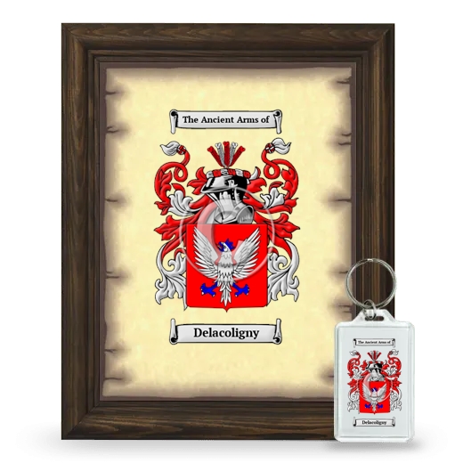 Delacoligny Framed Coat of Arms and Keychain - Brown