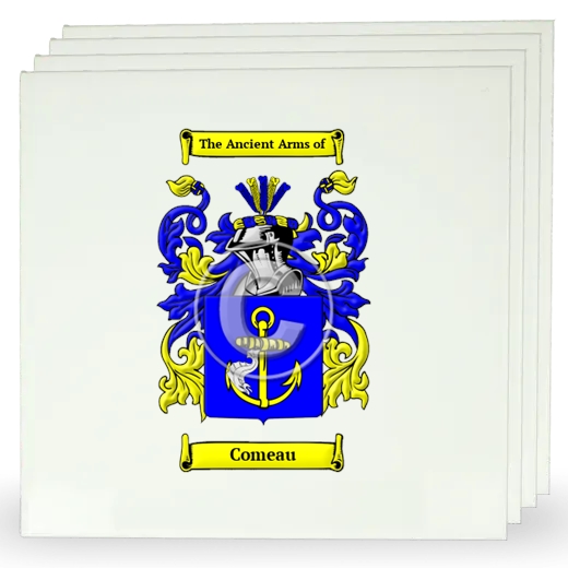 Comeau Set of Four Large Tiles with Coat of Arms