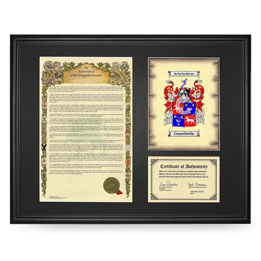 Cumerforthy Framed Surname History and Coat of Arms - Black