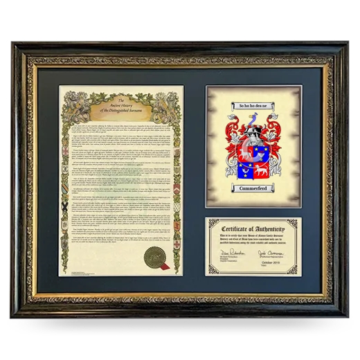 Cummerferd Framed Surname History and Coat of Arms- Heirloom