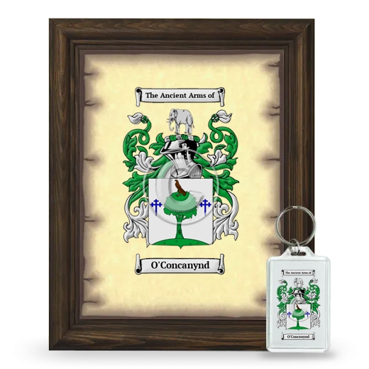 O'Concanynd Framed Coat of Arms and Keychain - Brown