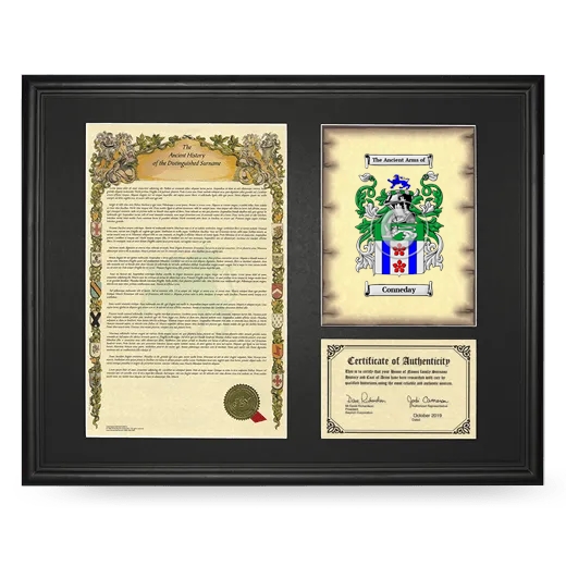 Conneday Framed Surname History and Coat of Arms - Black