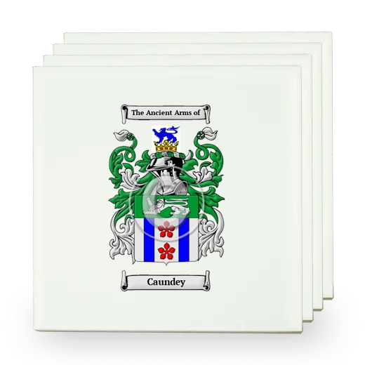 Caundey Set of Four Small Tiles with Coat of Arms