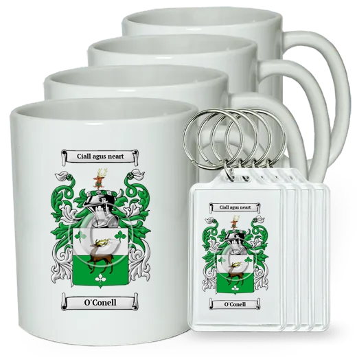 O'Conell Set of 4 Coffee Mugs and Keychains