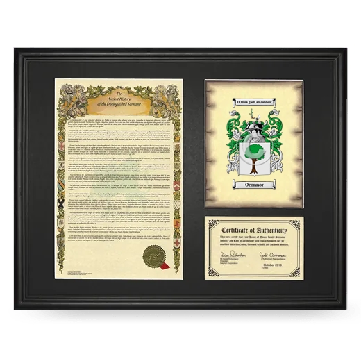 Oconnor Framed Surname History and Coat of Arms - Black