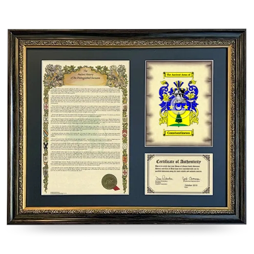 Constantineau Framed Surname History and Coat of Arms- Heirloom