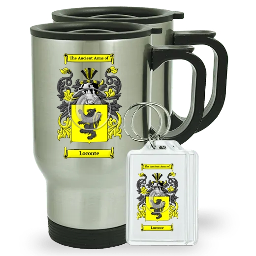 Loconte Pair of Travel Mugs and pair of Keychains