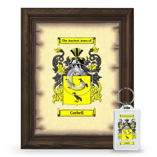 Corbell Framed Coat of Arms and Keychain - Brown