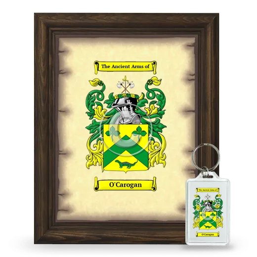 O'Carogan Framed Coat of Arms and Keychain - Brown