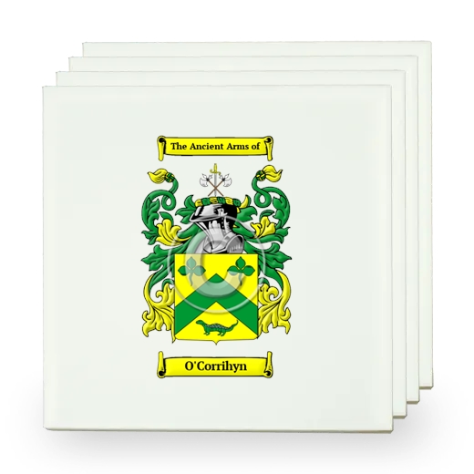 O'Corrihyn Set of Four Small Tiles with Coat of Arms
