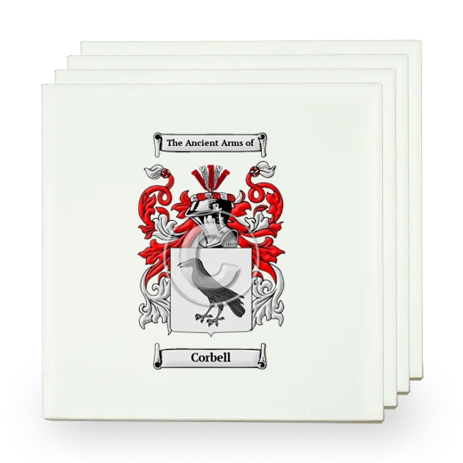 Corbell Set of Four Small Tiles with Coat of Arms