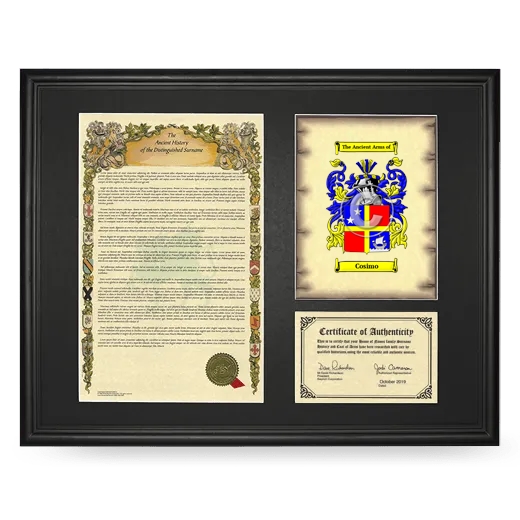 Cosimo Framed Surname History and Coat of Arms - Black