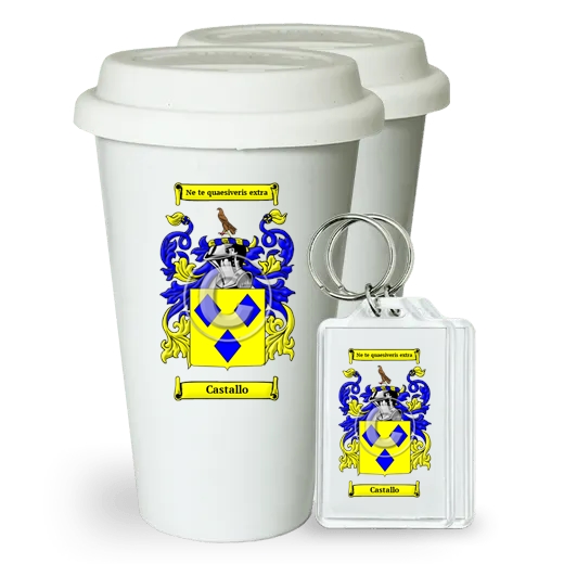 Castallo Pair of Ceramic Tumblers with Lids and Keychains