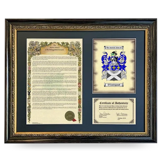 O'Costegand Framed Surname History and Coat of Arms- Heirloom