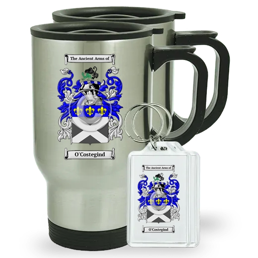 O'Costegind Pair of Travel Mugs and pair of Keychains