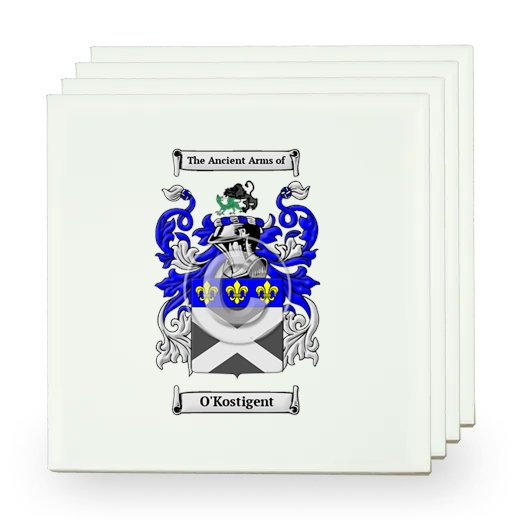 O'Kostigent Set of Four Small Tiles with Coat of Arms