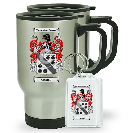 Cottrall Pair of Travel Mugs and pair of Keychains