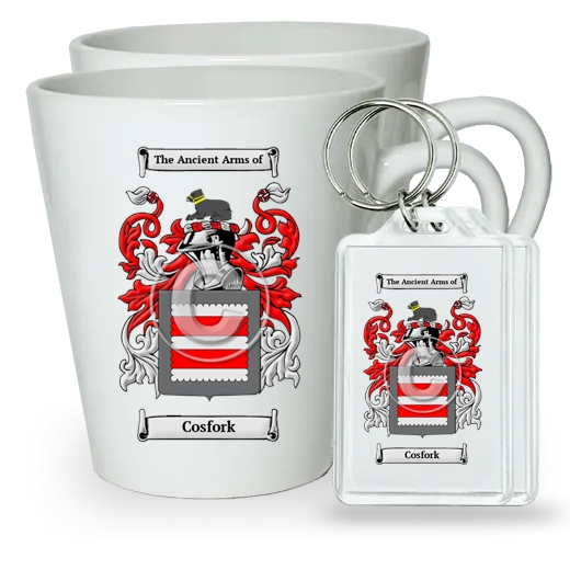 Cosfork Pair of Latte Mugs and Pair of Keychains