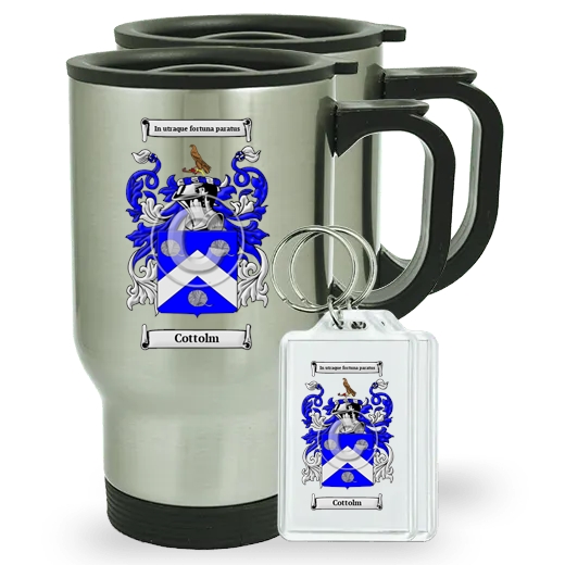 Cottolm Pair of Travel Mugs and pair of Keychains