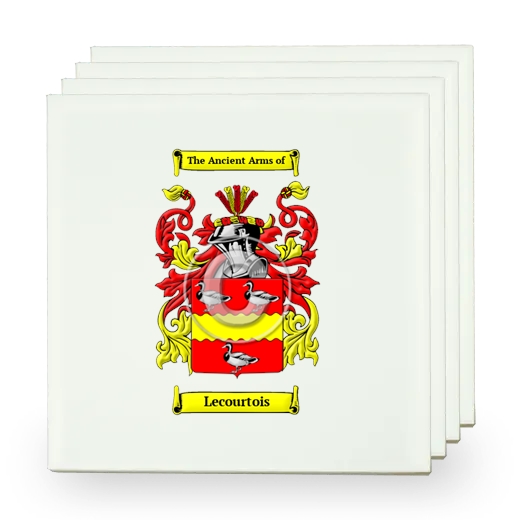 Lecourtois Set of Four Small Tiles with Coat of Arms