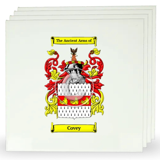 Covey Set of Four Large Tiles with Coat of Arms