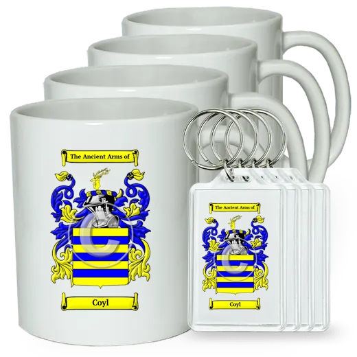 Coyl Set of 4 Coffee Mugs and Keychains