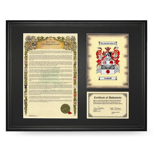 Craknill Framed Surname History and Coat of Arms - Black