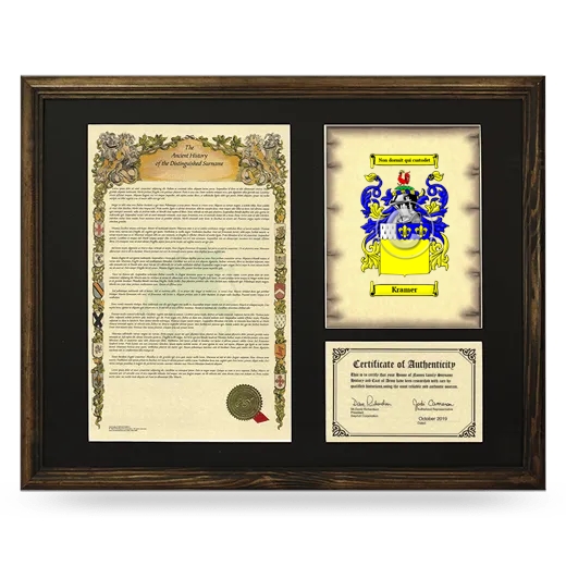 Kramer Framed Surname History and Coat of Arms - Brown