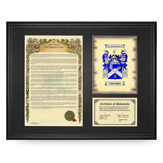 Crittendind Framed Surname History and Coat of Arms - Black